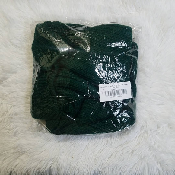 SOLD // TOBI Green Bell Sleeve Sweater Crop Top - Picture 3 of 4